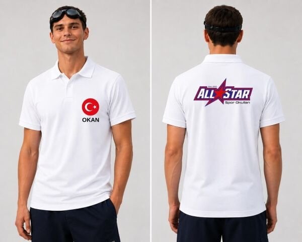 AllStar Spor Kulübü Logo ve Tük Bayrağı İsimli Polo (Lacost) Yaka T-shirt Beyaz