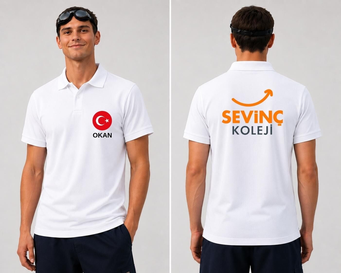 Sevinç Okulları Yeni Logo ve Tük Bayrağı İsimli Polo (Lacost) Yaka T-shirt Beyaz