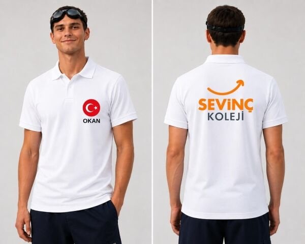 Sevinç Okulları Yeni Logo ve Tük Bayrağı İsimli Polo (Lacost) Yaka T-shirt Beyaz
