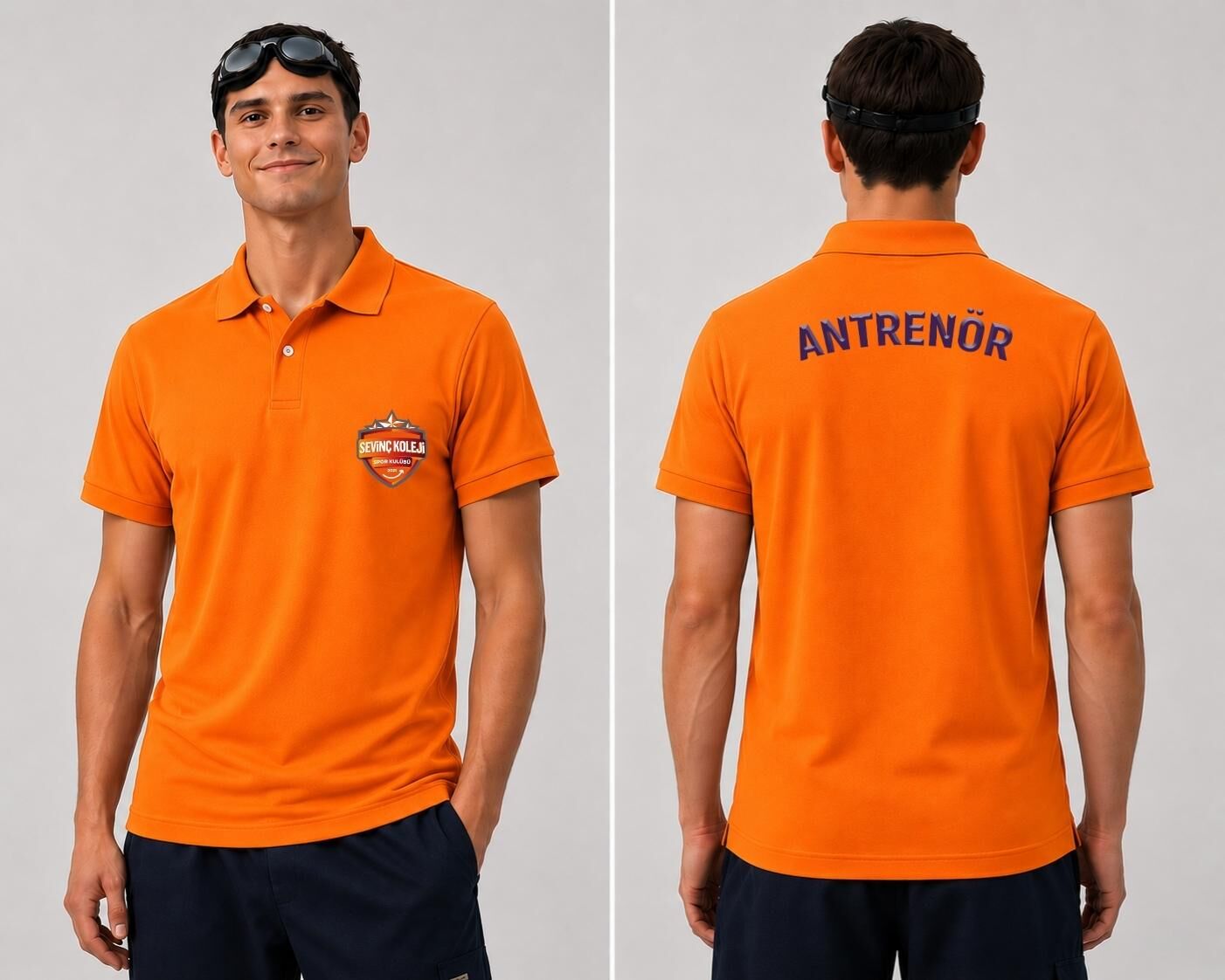 Sevinç Okulu Logo ve Antrenör Baskılı Polo (Lacost) Yaka T-shirt Turuncu