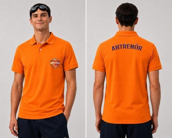 Sevinç Okulu Logo ve Antrenör Baskılı Polo (Lacost) Yaka T-shirt Turuncu
