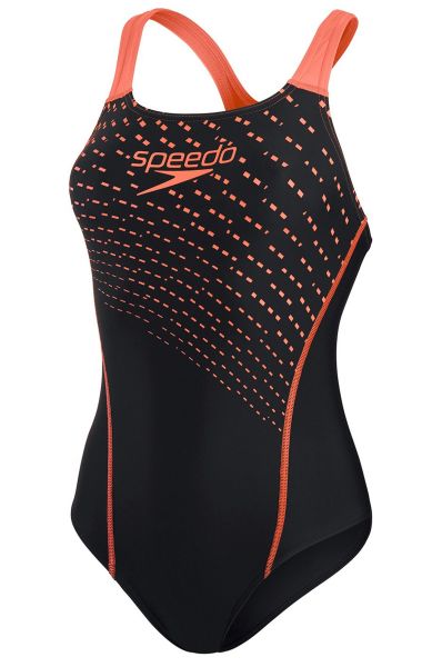 SPEEDO KADIN YÜZÜCÜ MAYOSU MEDLEY LOGO MDLT AF BLK/RED 8-13474B441 YZM UK BEDEN