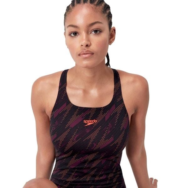 SPEEDO KADIN YÜZÜCÜ MAYOSU HYPERBOOM ALV MDLT AF BLACK PURPLE 8-1219917597 YZM