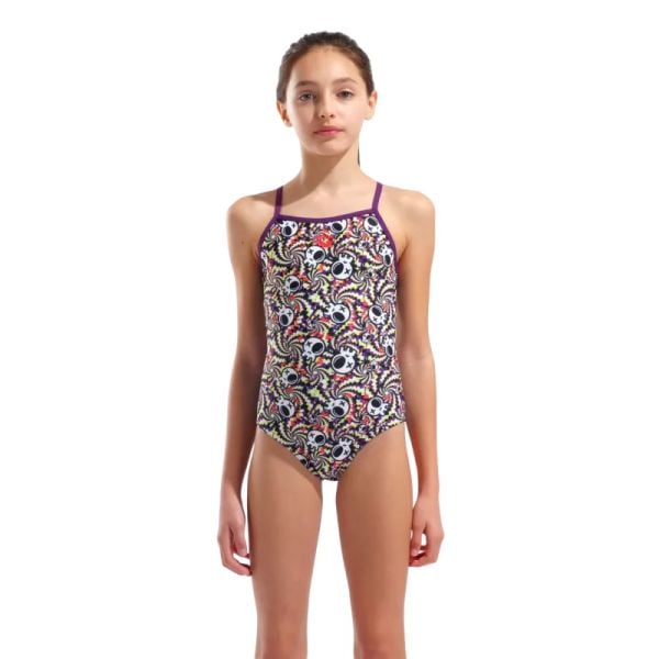 ARENA KIZ ÇOCUK YÜZÜCÜ MAYOSU GIRL'S ARENA FUN SKULLS SWIMSUIT LIGHTDROP BACK L 010284590